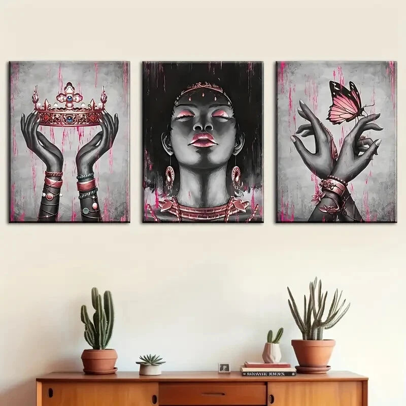 3pcs Pink Rose Golden Black Girl Décor Perfect Wall Art Set Canvas Framed 60x90cm - High Quality Print 100% Australian Made Wall Canvas Ready to Hang - Bella Home Decor