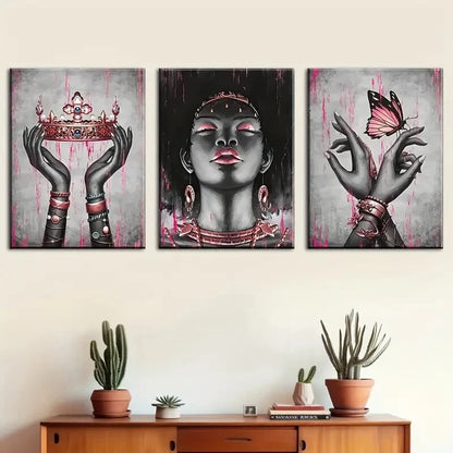 3pcs Pink Rose Golden Black Girl Décor Perfect Wall Art Set Canvas Framed 60x90cm - High Quality Print 100% Australian Made Wall Canvas Ready to Hang - Bella Home Decor