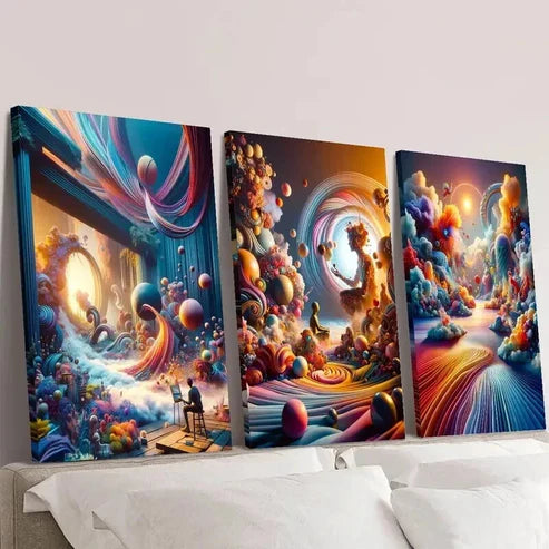 3pcs Abstract Color Pigment Fluid Decorative Wall Art Canvas Unframed - High Quality Print 100% Australian Made Wall Canvas - Bella Home Decor