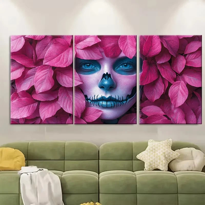 3pcs Pink Skeleton Leaves Metal Print Ready to Hang Art