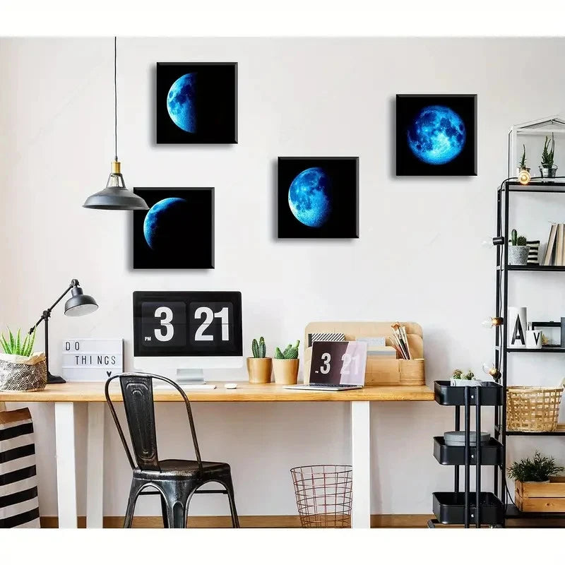 4pcs Black And White Abstract Space Decor Wall Art Canvas Framed