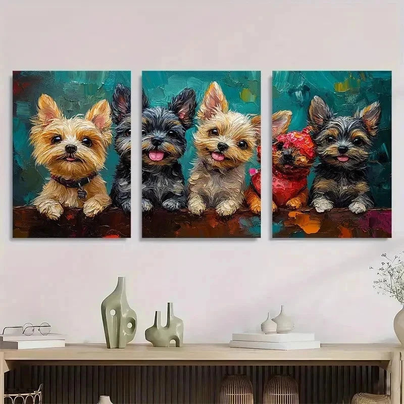 3pcs Happy Hour Fine Dogs Cute Perfect Wall Art Set Canvas Framed 50x70cm - High Quality Print 100% Australian Made Wall Canvas Ready to Hang - Bella Home Decor