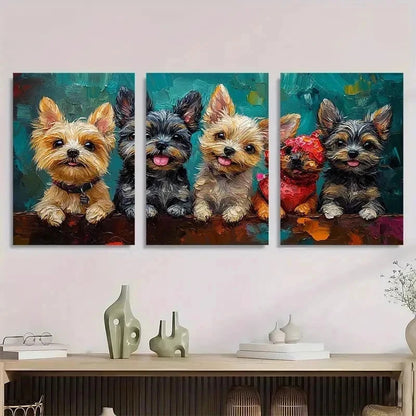 3pcs Happy Hour Fine Dogs Cute Perfect Wall Art Set Canvas Framed 50x70cm - High Quality Print 100% Australian Made Wall Canvas Ready to Hang - Bella Home Decor