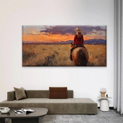 Horseback Riding Sunset Wall Art Canvas Office Home Room Framed 120x60cm