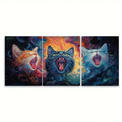 3pcs Three Cats Wall Art Set Canvas Framed 50x70cm - High Quality Print 100% Australian Made Wall Canvas Ready to Hang