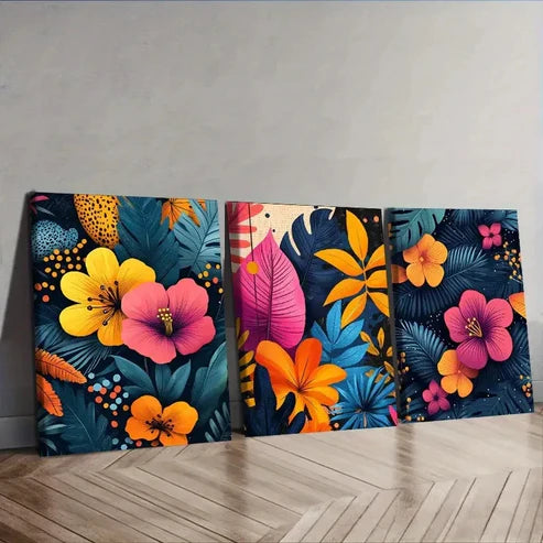 3pcs Vibrant Tropical Leaf Wall Art Set Canvas Unframed - High Quality Print 100% Australian Made Wall Canvas - Bella Home Decor