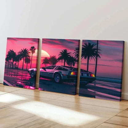 3pcs Sunset Boulevard Cars Modern Decoration Wall Art Set Canvas Framed 40x60cm - High Quality Print 100% Australian Made Wall Canvas Ready to Hang - Bella Home Decor