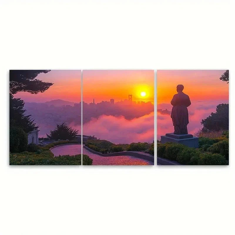 3pcs Street Sunrise DT  Wall Art Set Canvas Framed 40x60cm - High Quality Print 100% Australian Made Wall Canvas Ready to Hang