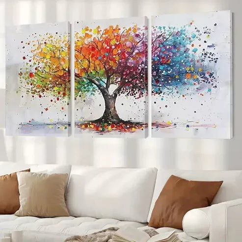 3pcs Ink Abstract Landscape Colorful Trees  Art Set Canvas Unframed - High Quality Print 100% Australian Made Wall Canvas