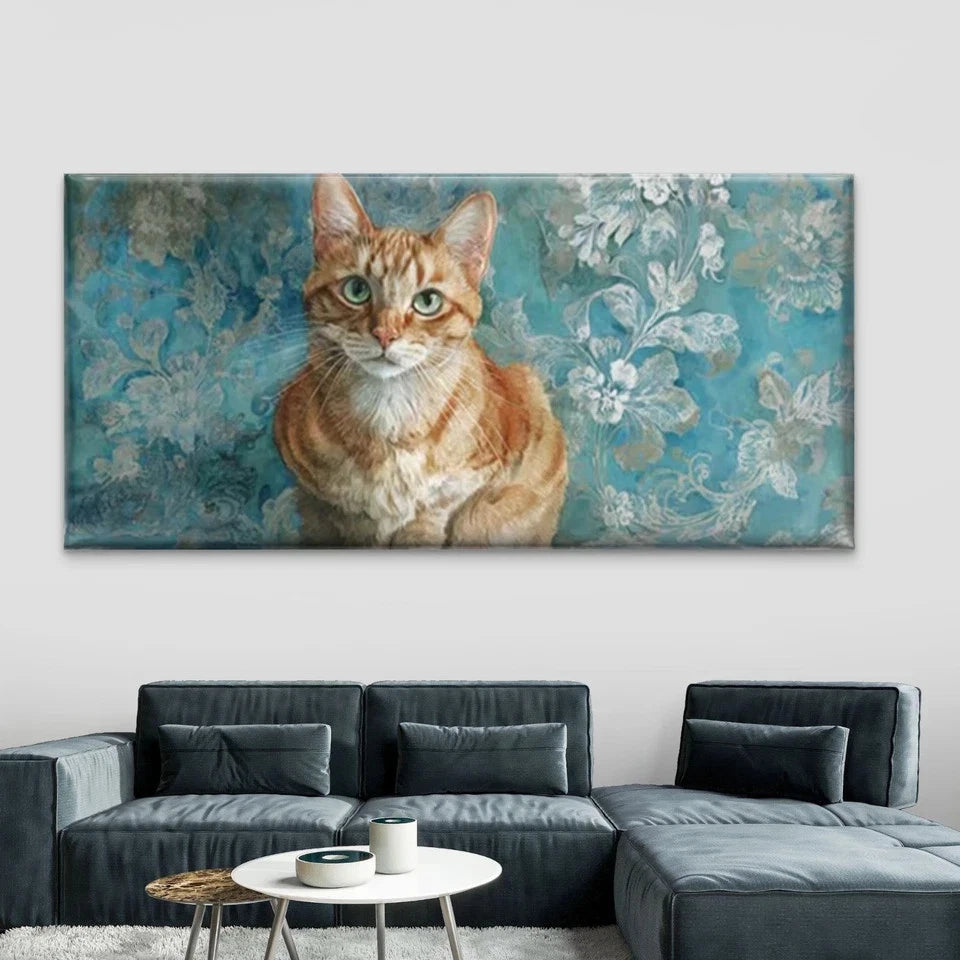 Orange Tabby Cat Portrait Wall Art Canvas Office Home Room Framed 120x60cm