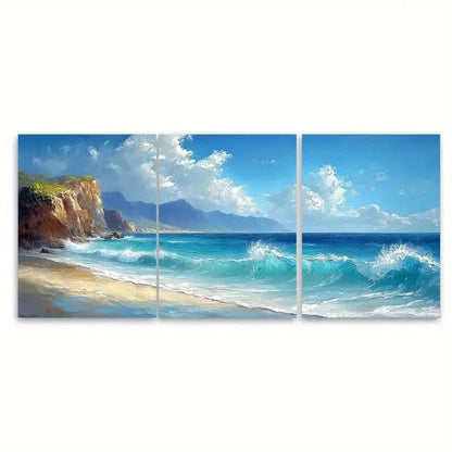 3pcs Nature Coastal Landscape Seascape ER  Wall Art Set Canvas Framed 60x90cm - High Quality Print 100% Australian Made Wall Canvas Ready to Hang