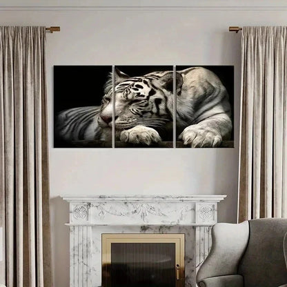 3pcs White Tiger Animal Prints Decor Wall Art Set Canvas Framed 50x70cm - High Quality Print 100% Australian Made Wall Canvas Ready to Hang