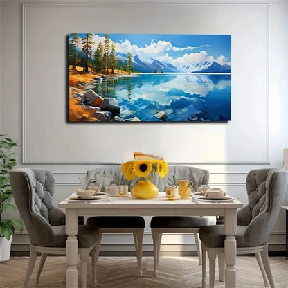 Snowy Mountain Blue Sky & Pine Wall Art Canvas Office Home Room Framed 120x60cm