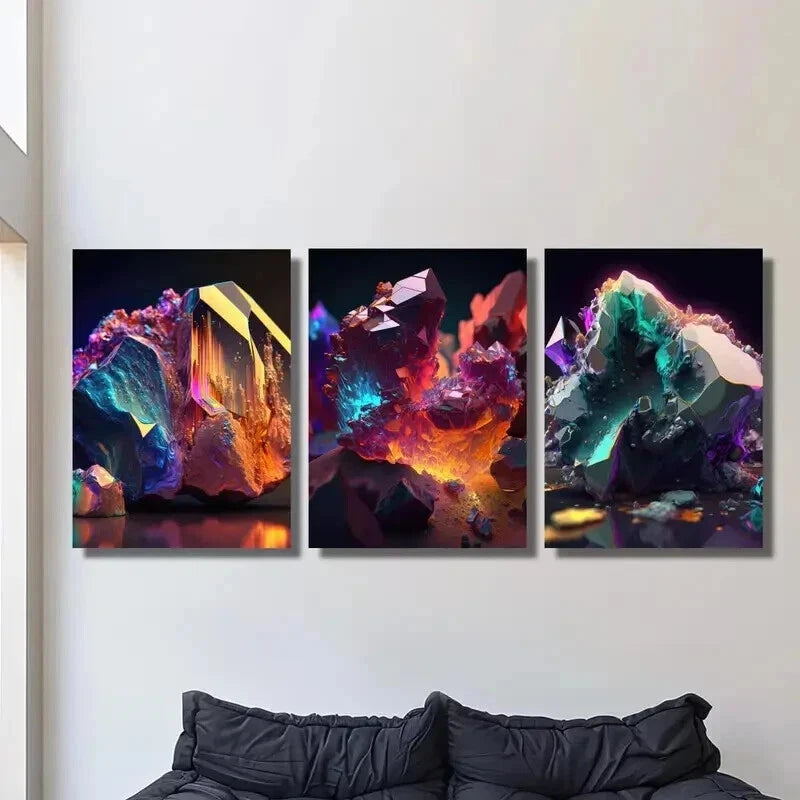 3pcs Gorgeous Crystal Stones Decoration Wall Art Set Canvas Framed 40x60cm - High Quality Print 100% Australian Made Wall Canvas Ready to Hang