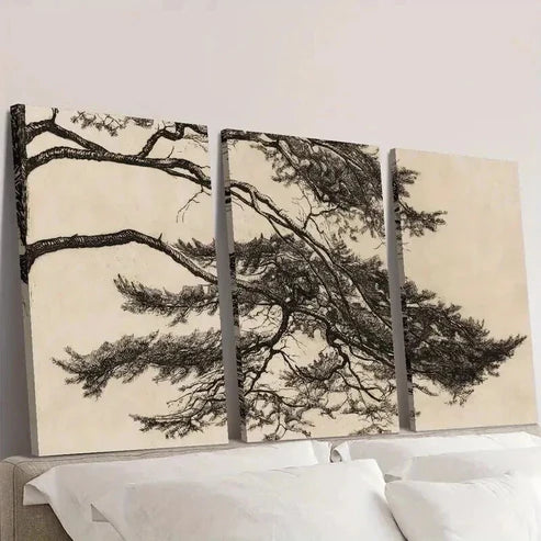 3pcs Chinese Zen Pine Trees Decoration  Wall Art Set Canvas Unframed - High Quality Print 100% Australian Made Wall Canvas - Bella Home Decor