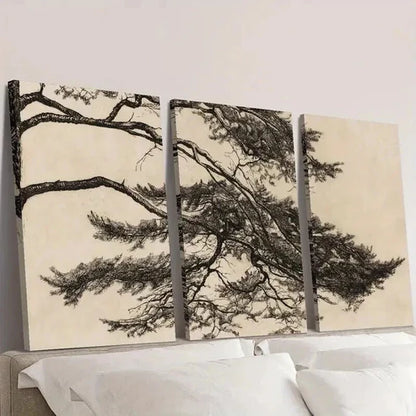 3pcs Chinese Zen Pine Trees Decoration  Wall Art Set Canvas Unframed - High Quality Print 100% Australian Made Wall Canvas - Bella Home Decor