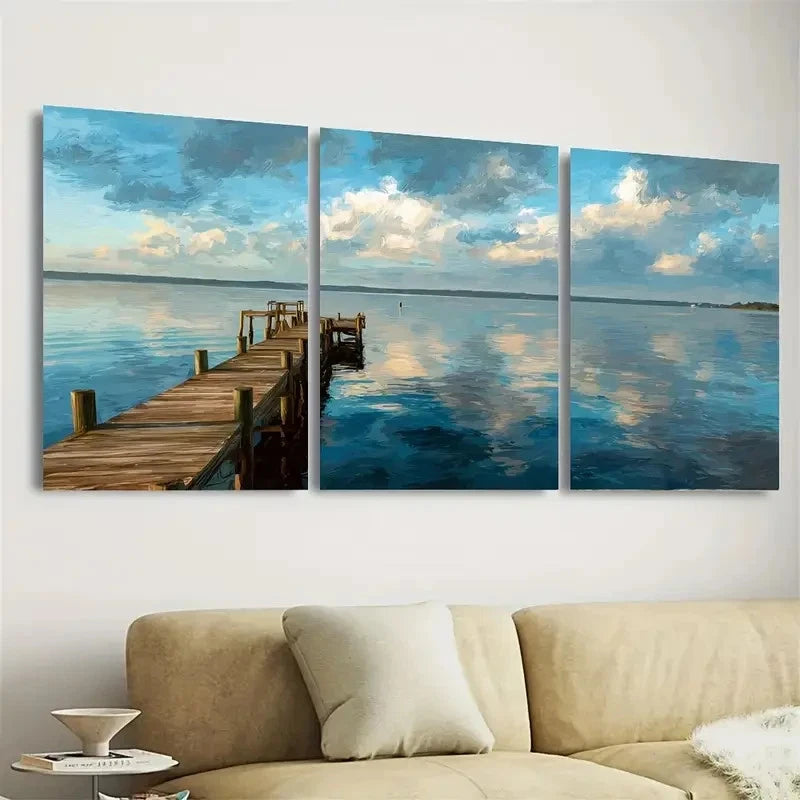 3pcs Lake Moultrie Scenic Wall Art Set Canvas Framed 60x90cm - High Quality Print 100% Australian Made Wall Canvas Ready to Hang