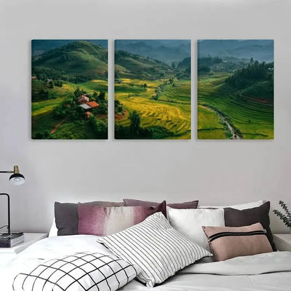 3pcs Vietnamese Moc Chau Mountains Landscape Wall Art Set Canvas Framed 60x90cm - High Quality Print 100% Australian Made Wall Canvas Ready to Hang - Bella Home Decor