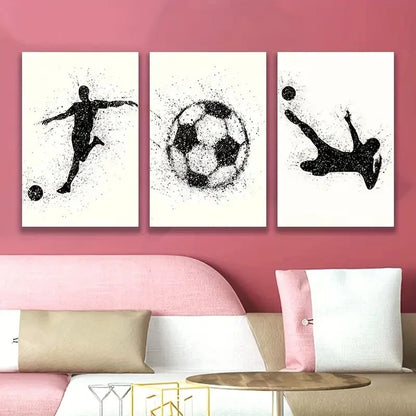 3pcs Abstract Soccer Ball And Player Wall Art Set Canvas Framed 60x90cm - High Quality Print 100% Australian Made Wall Canvas Ready to Hang - Bella Home Decor