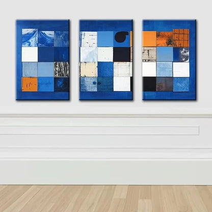 3pcs Blue square Abstract Illustration Metal Print Ready to Hang Art - Bella Home Decor