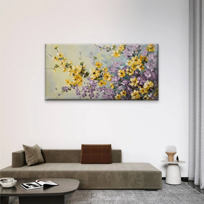 Yellow Purple Flowers Gray Wall Art Canvas Office Home Room Framed 120x60cm