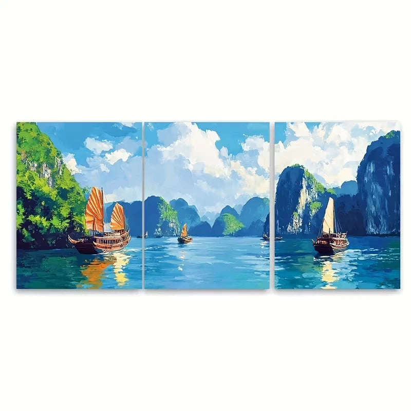 3pcs Lush Greenery & Majestic Cliffs Wall Art Set Canvas Framed 40x60cm - High Quality Print 100% Australian Made Wall Canvas Ready to Hang