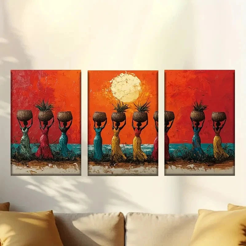 3pcs African women dancing 60x90cm - High Quality Print 100% Australian Made Wall Canvas Ready to Hang - Bella Home Decor