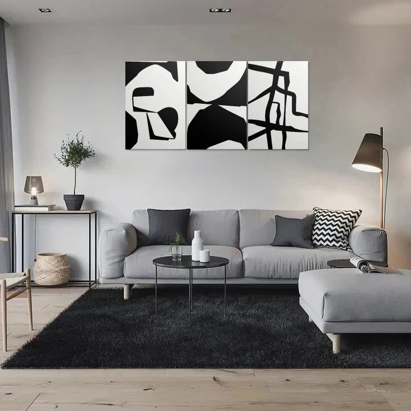 3pcs Abstract Black and White Metal Print Ready to Hang Art - Bella Home Decor