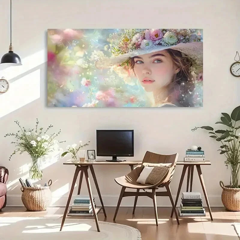 Dreamy Pastel Woman Floral Wall Art Canvas Office Home Room Framed 120x60cm - Bella Home Decor