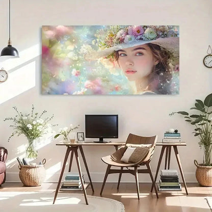 Dreamy Pastel Woman Floral Wall Art Canvas Office Home Room Framed 120x60cm - Bella Home Decor