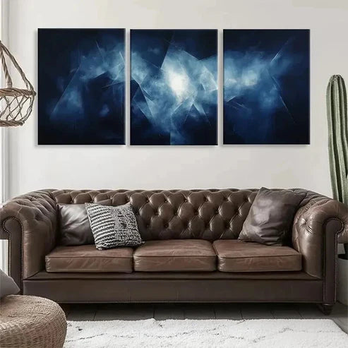 3pcs Abstract Blue Geometric and Light Effects Wall Art Canvas Unframed - High Quality Print 100% Australian Made Wall Canvas - Bella Home Decor