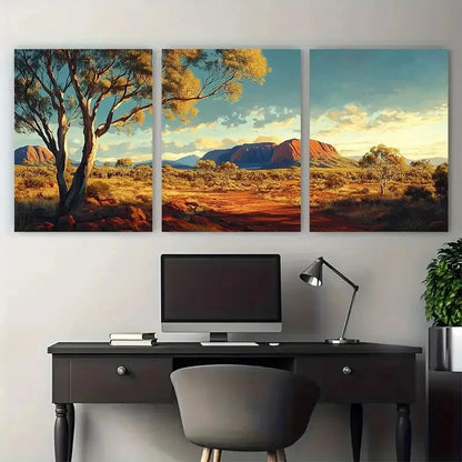 3pcs Australian Eucalyptus Trees & Red Rocks  Wall Art Set Canvas Framed 60x90cm - High Quality Print 100% Australian Made Wall Canvas Ready to Hang - Bella Home Decor