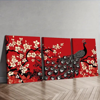 3pcs Deco Peacock Wall Art Set Canvas Framed 60x90cm - High Quality Print 100% Australian Made Wall Canvas Ready to Hang - Bella Home Decor