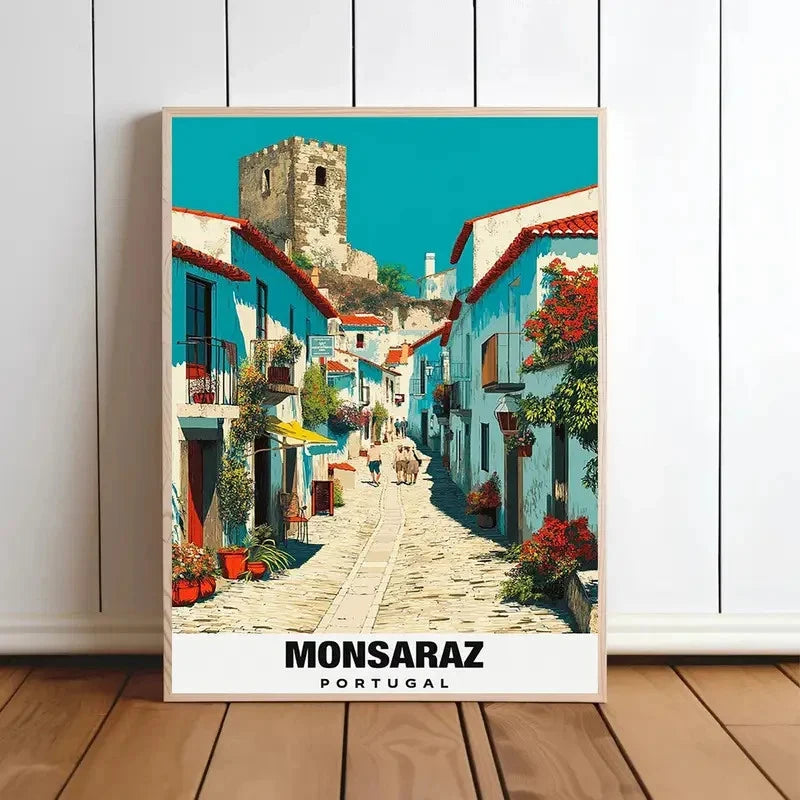 Mondeaux Flowage Portugal Vibrant Blue & White Travel Poster Print Wall Art