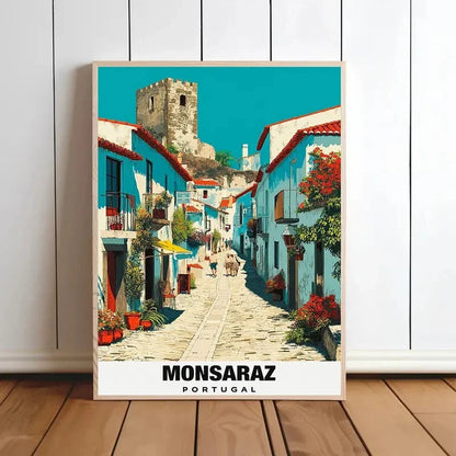 Mondeaux Flowage Portugal Vibrant Blue & White Travel Poster Print Wall Art