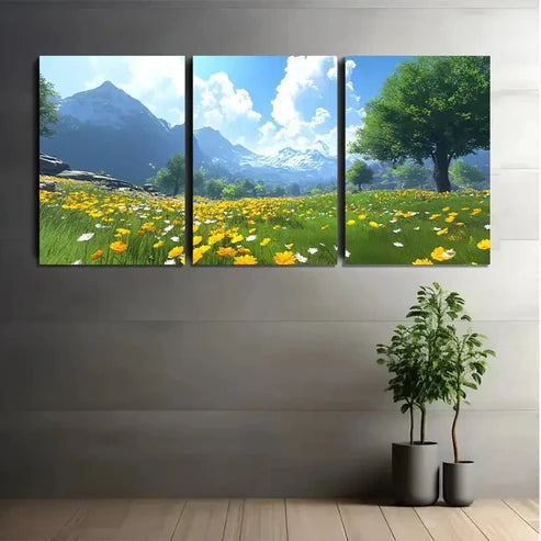 3pcs Vibrant Mountain & Meadow Scenery Wall Art Set Canvas Unframed - High Quality Print 100% Australian Made Wall Canvas