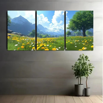 3pcs Vibrant Mountain & Meadow Scenery Wall Art Set Canvas Unframed - High Quality Print 100% Australian Made Wall Canvas