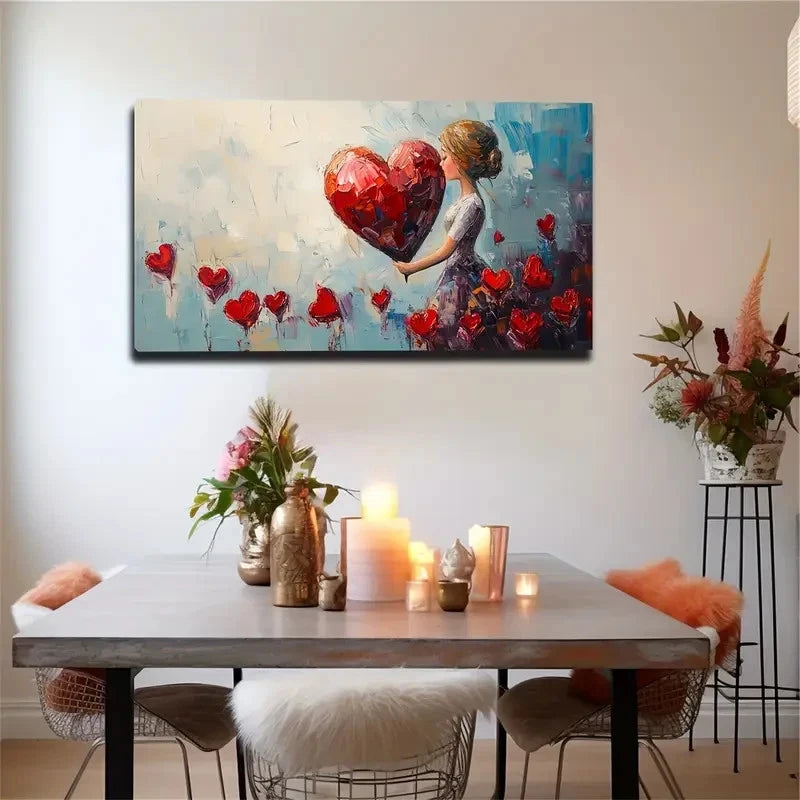 Woman Holding Red Heart Wall Art Canvas Office Home Room Framed 120x60cm