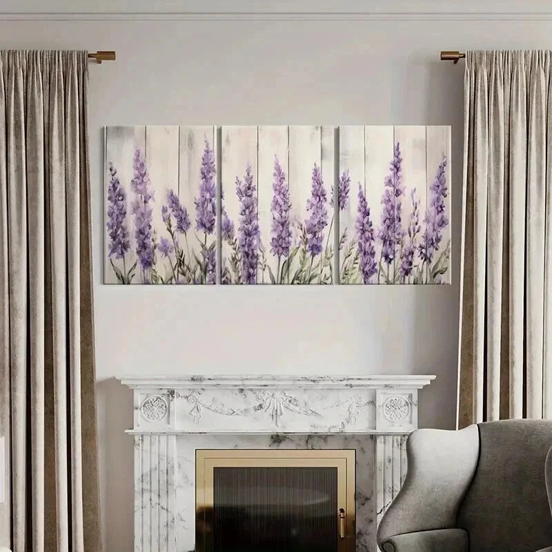 3pcs Purple Blooms Tranquil Lavender Field Wall Art Set Canvas Framed 40x60cm - High Quality Print 100% Australian Made Wall Canvas Ready to Hang - Bella Home Decor