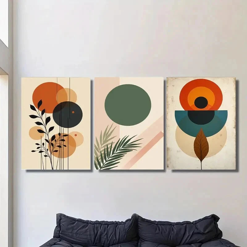 3pcs Modern Abstract Geometric Shapes Botanical Metal Print Ready to Hang Art