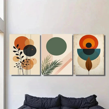 3pcs Modern Abstract Geometric Shapes Botanical Metal Print Ready to Hang Art