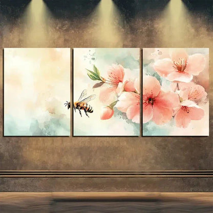 3pcs Vibrant Watercolor Bee & Flower Perfect Wall Art Set Canvas Unframed - High Quality Print 100% Australian Made Wall Canvas