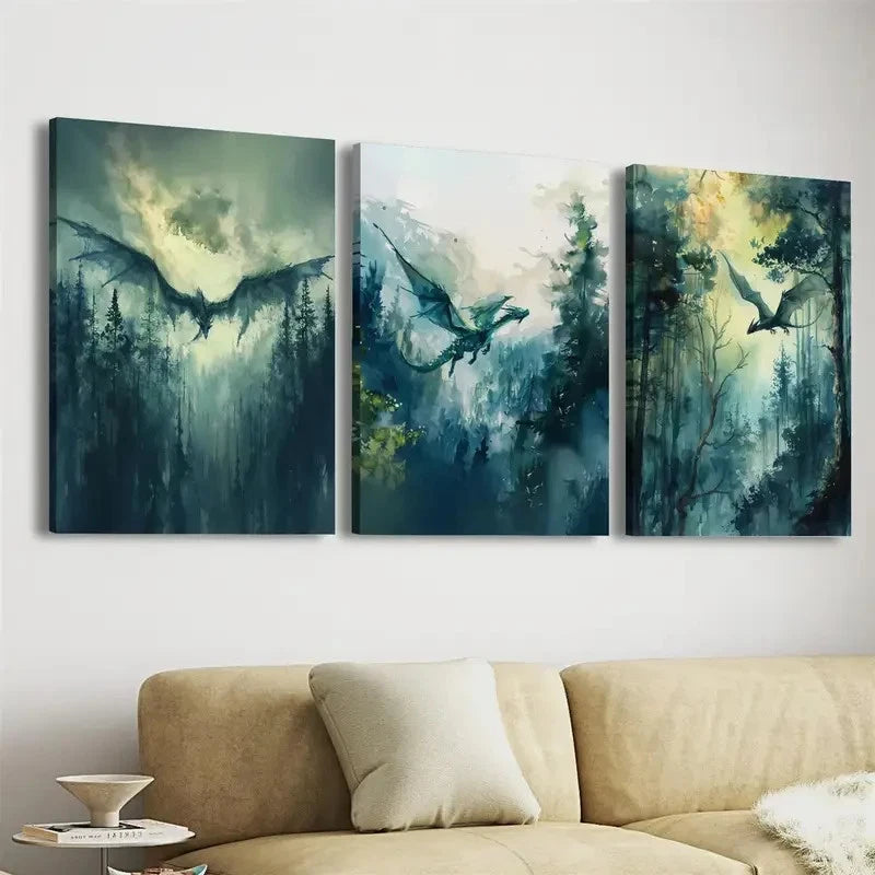 3pcs Dark Academy Mythical Creatures Perfect Wall Art Set Canvas Framed 40x60cm - High Quality Print 100% Australian Made Wall Canvas Ready to Hang - Bella Home Decor