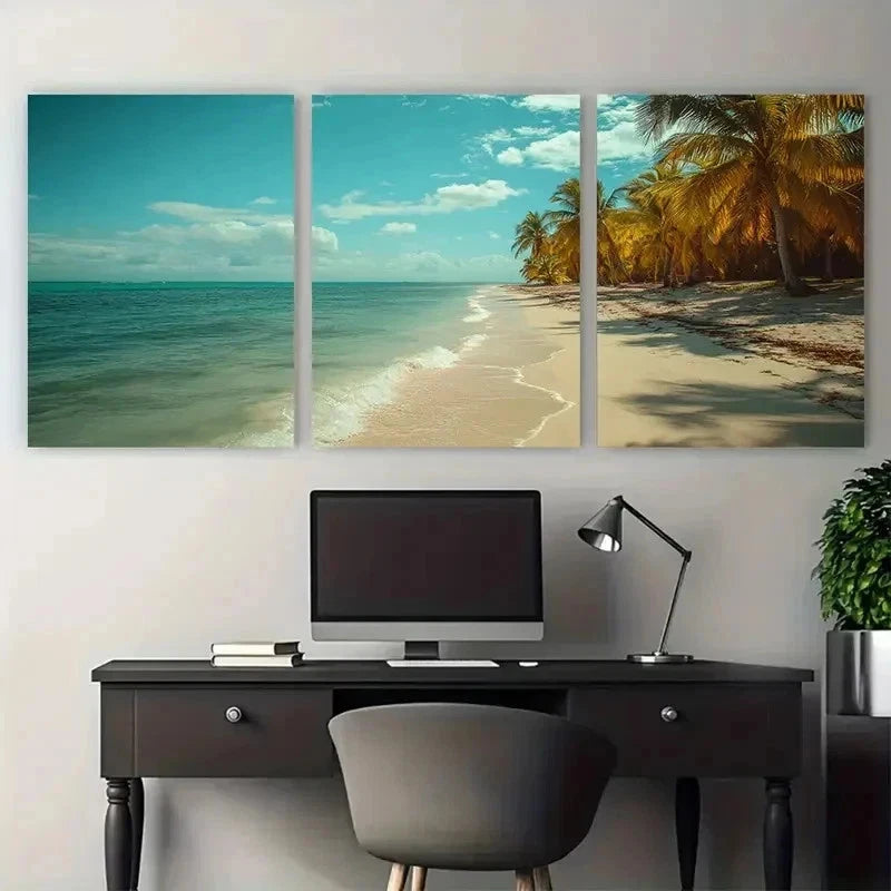 3pcs Tropical Beach Coastal Nature Perfect Wall Art Set Canvas Framed 50x70cm - High Quality Print 100% Australian Made Wall Canvas Ready to Hang