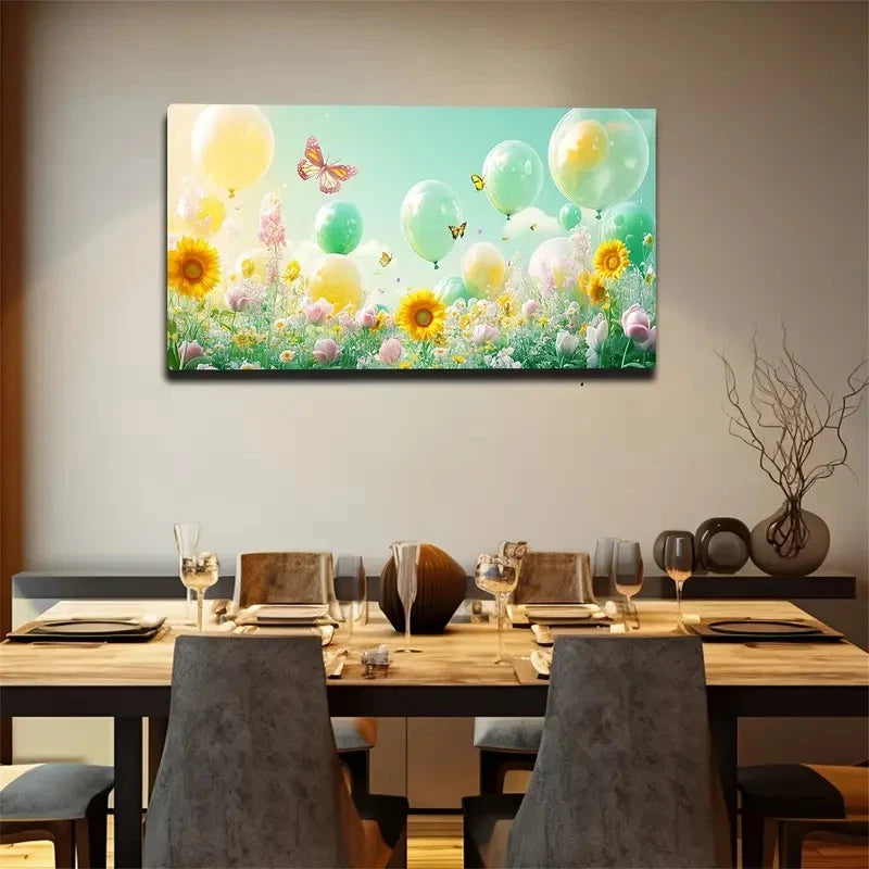 Sunflowers & Butterflies Spring Wall Art Canvas Office Home Room Framed 120x60cm