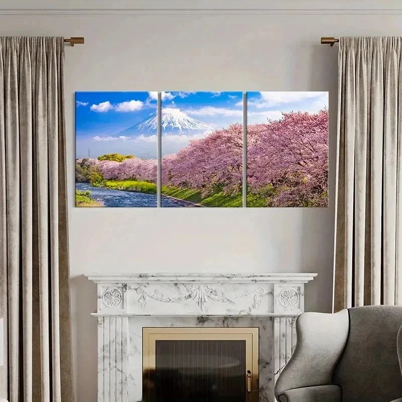 3pcs Japanese Style Cherry Blossoms Mount Fuji  Wall Art Set Canvas Framed 40x60cm - High Quality Print 100% Australian Made Wall Canvas Ready to Hang