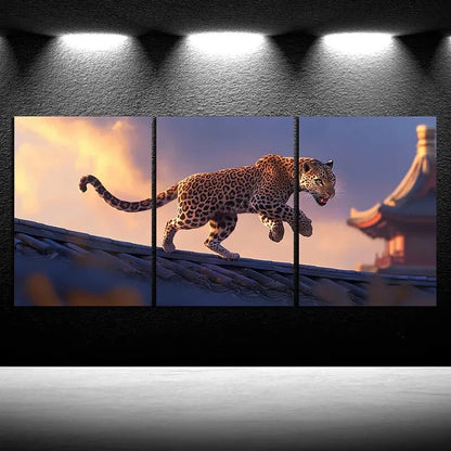 3pcs Leopard on The Roof Forest Animal Metal Print Ready to Hang Art - Bella Home Decor