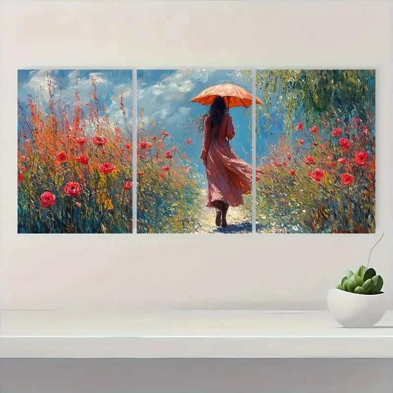 3pcs  Morning Stroll in the Gardens BV    Wall Art Set Canvas Framed 50x70cm - High Quality Print 100% Australian Made Wall Canvas Ready to Hang - Bella Home Decor
