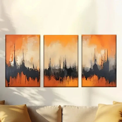 3pcs Vibrant Orange & Black Abstract Cityscape Wall Art Canvas Unframed - High Quality Print 100% Australian Made Wall Canvas