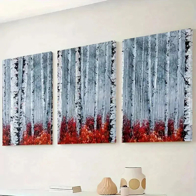 3pcs Grey Reddish Birch Forest Abstract Wall Art Set Canvas Framed 50x70cm - High Quality Print 100% Australian Made Wall Canvas Ready to Hang - Bella Home Decor